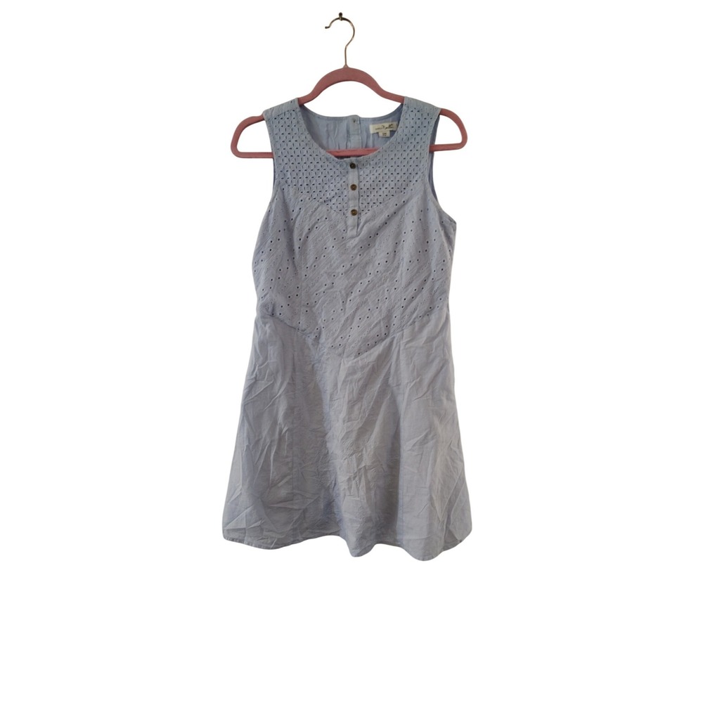 Simply Noelle Light Blue Eyelet Sleeveless Mini Dress Cottagecore S/M 8-10